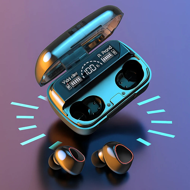Headset Bluetooth 5.1 com Case LED Digital, à Prova d'Água, Potente, Bateria Longa, Controle por Toque