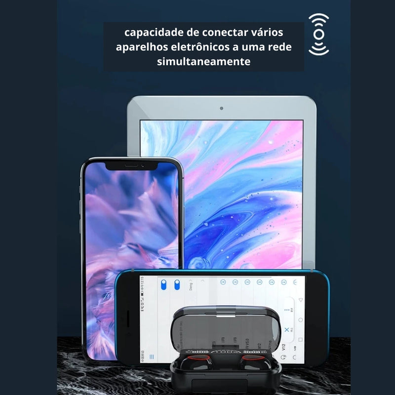 Headset Bluetooth 5.1 com Case LED Digital, à Prova d'Água, Potente, Bateria Longa, Controle por Toque