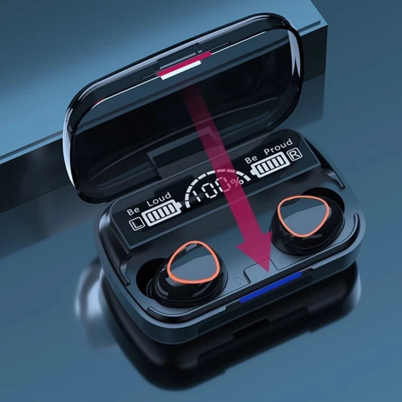 Headset Bluetooth 5.1 com Case LED Digital, à Prova d'Água, Potente, Bateria Longa, Controle por Toque