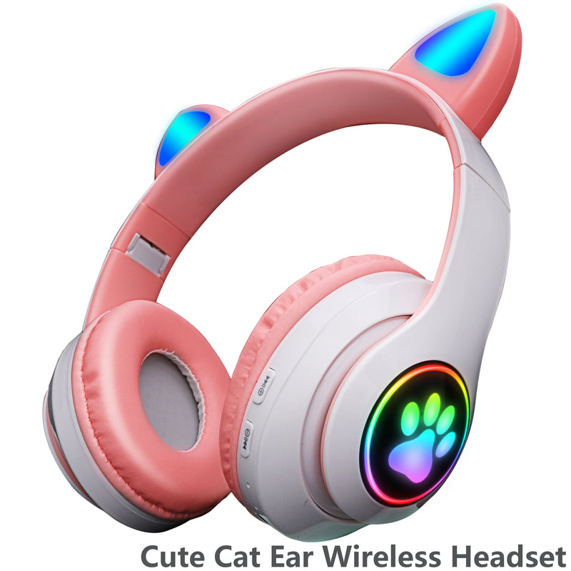 Fone de Ouvido Sem Fio Bluetooth com Orelhinhas de Gato Rosa e Bonitas, Headset Estéreo Dobrável com Microfone, Presente para Meninas e Crianças.