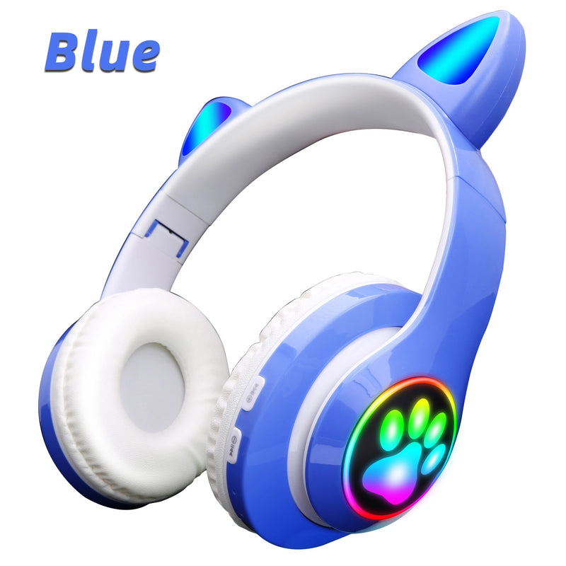 Fone de Ouvido Sem Fio Bluetooth com Orelhinhas de Gato Rosa e Bonitas, Headset Estéreo Dobrável com Microfone, Presente para Meninas e Crianças.