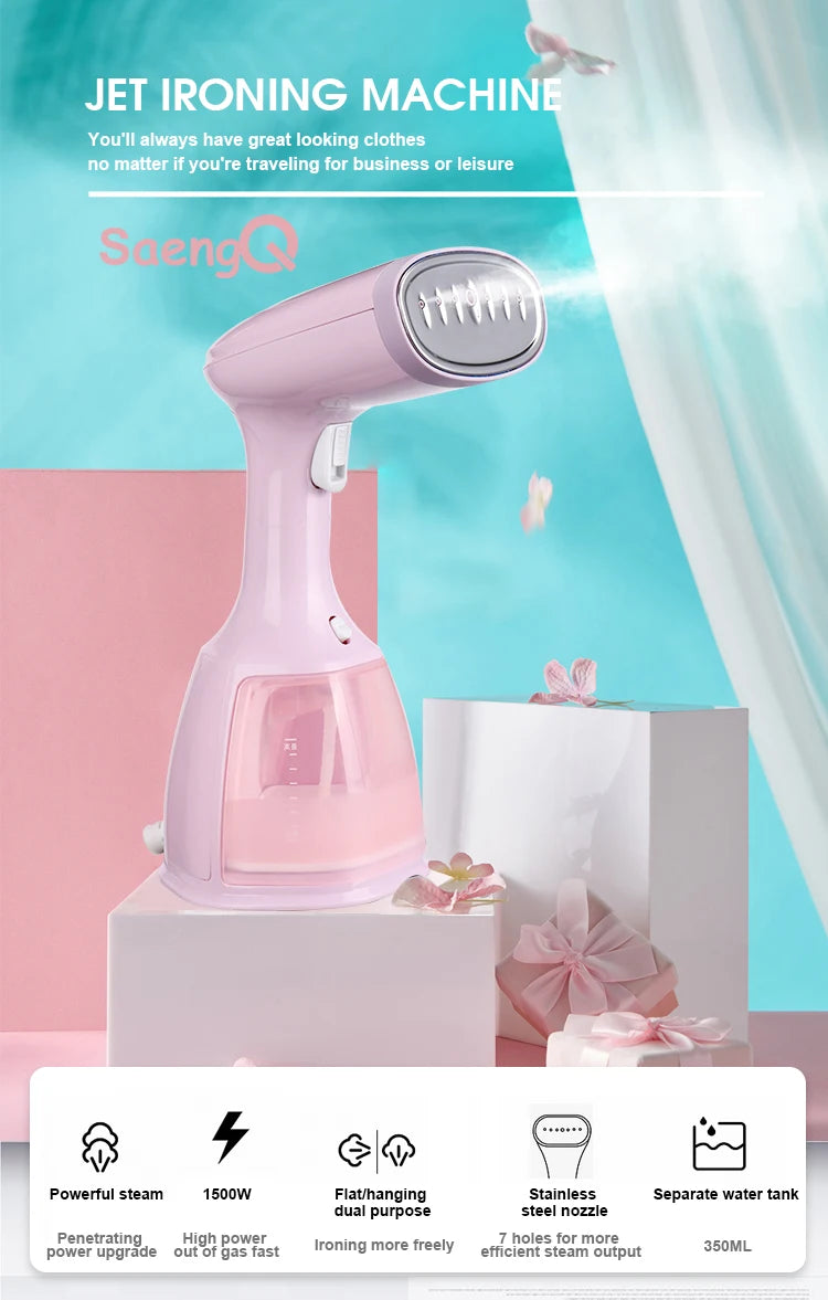Ferro a Vapor SaengQ, Vaporizador de Roupas, Portátil, 1500W, Vertical, 350ml, Mini, Ideal para Viagens e Passar Roupas em Casa