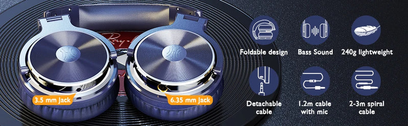 Fones de ouvido com fio Oneodio Pro-10 com drivers HiFi de 50 mm, fones de ouvido grandes para estúdio de mixagem, gravação e monitoramento.