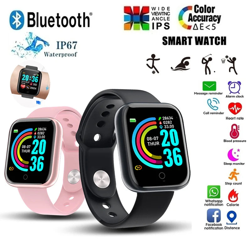Relógio Inteligente Monitor de Saúde Y68 Relógios Esportivos Masculinos e Femininos, Pulseira de Monitoramento de Fitness, Passos, Calorias, Relógio Bluetooth D20