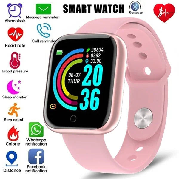 Relógio Inteligente Monitor de Saúde Y68 Relógios Esportivos Masculinos e Femininos, Pulseira de Monitoramento de Fitness, Passos, Calorias, Relógio Bluetooth D20