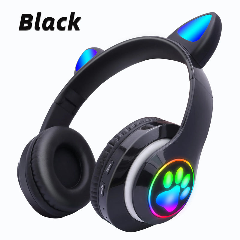 Fone de Ouvido Sem Fio Bluetooth com Orelhinhas de Gato Rosa e Bonitas, Headset Estéreo Dobrável com Microfone, Presente para Meninas e Crianças.