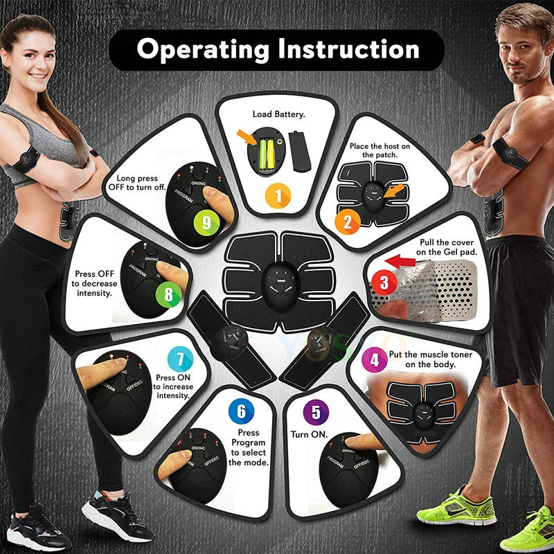 EMS Estimulador Muscular Sem Fio Treinador Fitness Inteligente Adestramento Abdominal Adesivos Elétricos para perda de peso