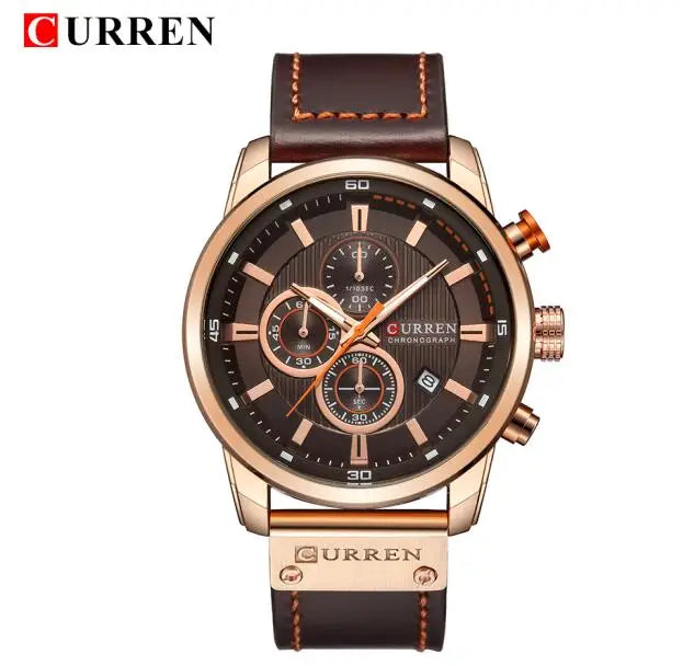 Relógio de Marca CURREN para Homens, Relógios Esportivos de Couro, Relógio de Pulso Militar Masculino Quartz com Cronógrafo, Clock Masculino Relógio Masculino