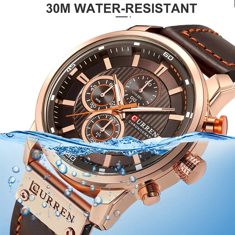 Relógio de Marca CURREN para Homens, Relógios Esportivos de Couro, Relógio de Pulso Militar Masculino Quartz com Cronógrafo, Clock Masculino Relógio Masculino