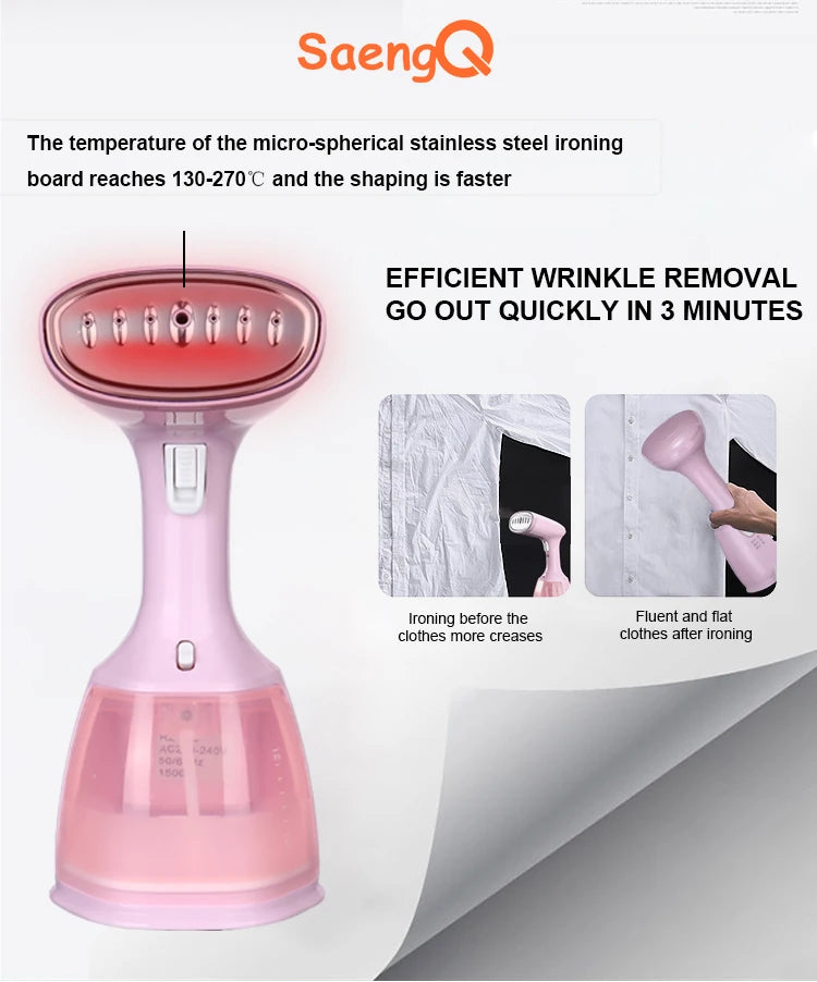 Ferro a Vapor SaengQ, Vaporizador de Roupas, Portátil, 1500W, Vertical, 350ml, Mini, Ideal para Viagens e Passar Roupas em Casa