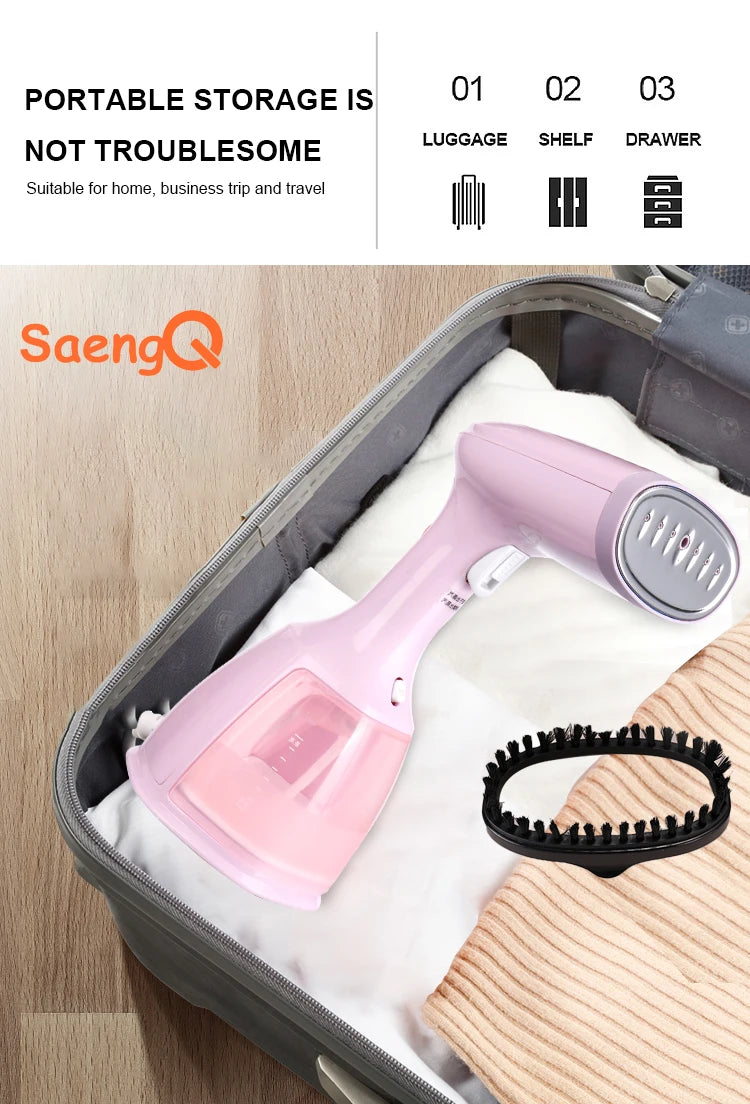 Ferro a Vapor SaengQ, Vaporizador de Roupas, Portátil, 1500W, Vertical, 350ml, Mini, Ideal para Viagens e Passar Roupas em Casa