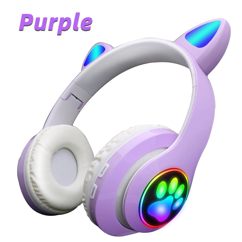 Fone de Ouvido Sem Fio Bluetooth com Orelhinhas de Gato Rosa e Bonitas, Headset Estéreo Dobrável com Microfone, Presente para Meninas e Crianças.