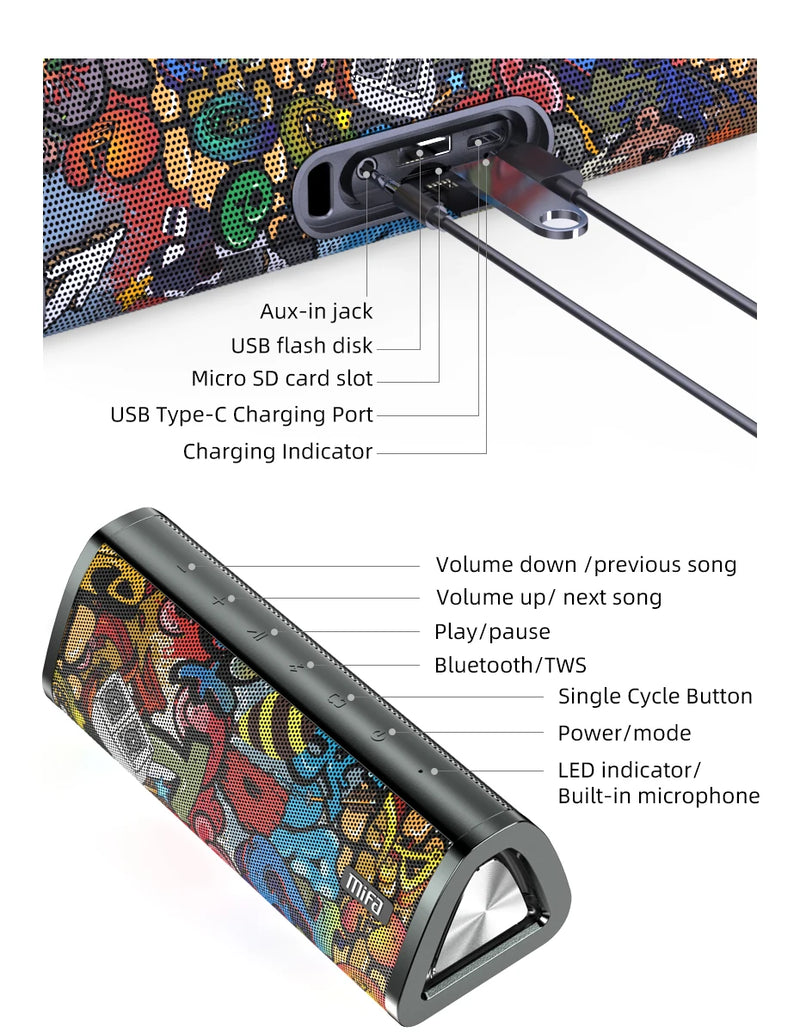 Caixa de som bluetooth portátil mifa A10+ Som estéreo 360° 20W à prova d'água IPX7 alto-falante sem fio bluetooth 5.0 24 horas de tempo de reprodução