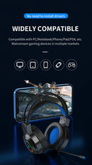 Fone de Ouvido Gamer G58 G60 7.1 Stereo SVirtual Surround com Bass e Microfone LED para Computador PC Gamer Dobrável