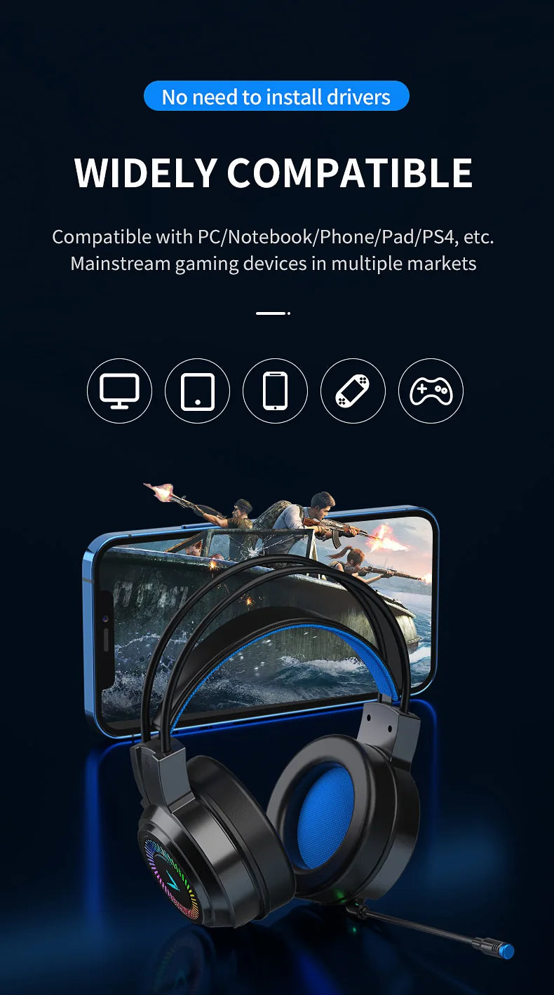 Fone de Ouvido Gamer G58 G60 7.1 Stereo SVirtual Surround com Bass e Microfone LED para Computador PC Gamer Dobrável