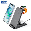Suporte Sem Fio para iPhone 16/15/14/13 Pro Max Apple iWatch 9/8/7/6/5 Airpods 3/2  Carga Rápida KPON 3 em 1