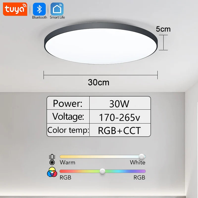 Luz de Teto LED RGB Inteligente com Alto-falante 30W 36W Reproduz áudio musical APP TUYA Bluetooth WIFI Decoração de Casa Quarto Sala de Estar