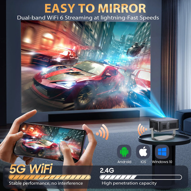 Projetor XIWBSY 35000 Lúmens Android 12 Bluetooth 5.2 Autofoco Projetor LED Smart 4K Portátil 3D Cinema em Casa Beamer IPTV