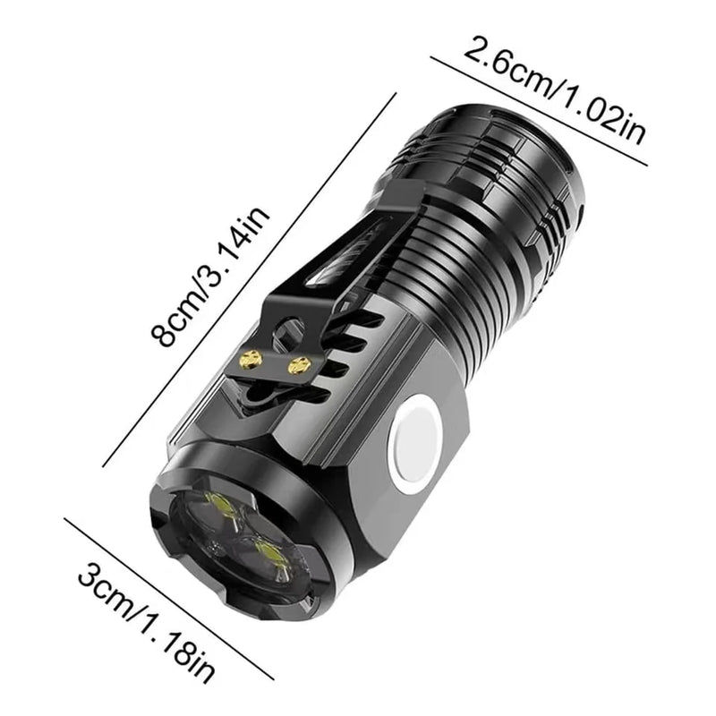 Lanterna LED de Luz Forte Recarregável Multifuncional para Longa Distância, Portátil para Uso Externo e Doméstico, Mini Lanterna com Clipe