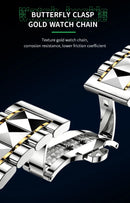 Relógio de Luxo Masculino com Diamante em Água, Brilho Noturno, Calendário Duplo, Movimento de Quartzo 41mm, Azul Dourado, Aço Inoxidável, Estilo Empresarial