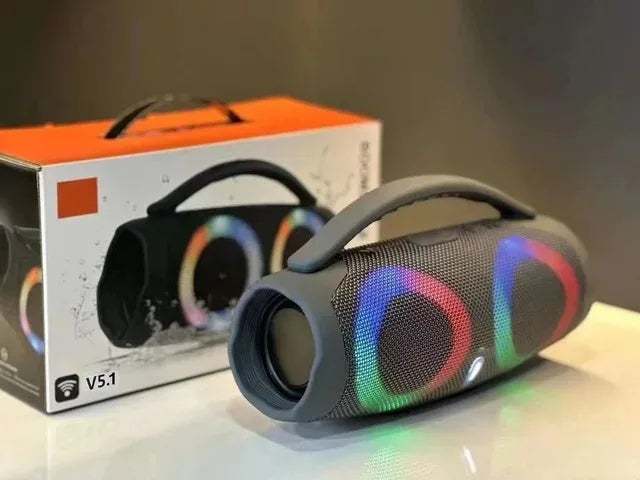 Caixa de som bluetooth BOMBOX 100W de alta potência com luzes RGB coloridas, à prova d'água