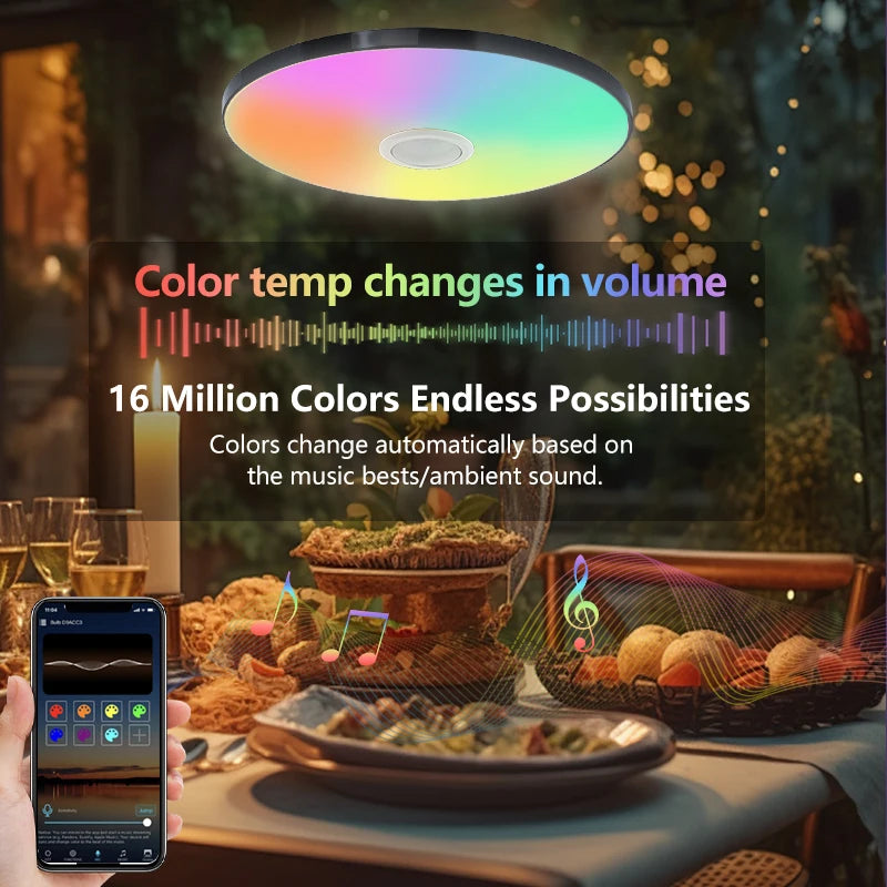 Luz de Teto LED RGB Inteligente com Alto-falante 30W 36W Reproduz áudio musical APP TUYA Bluetooth WIFI Decoração de Casa Quarto Sala de Estar