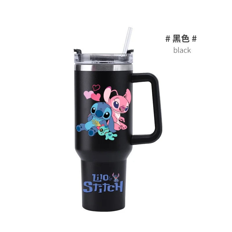 Copa Térmica de Café Lilo & Stitch com Canudo, Copo Térmico de Aço Inoxidável Isolado a Vácuo de 40oz para Bebidas Geladas, Copo de Viagem para Uso Externo
