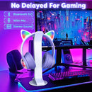 Fones de Ouvido Sem Fio RGB com Orelhas de Gato para PC, Bonito Fone de Ouvido Bluetooth em Forma de Cápsula Espacial 3D, Fone de Ouvido Gamer Dobrável para Presentes de Crianças e Meninas