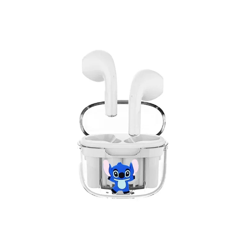 Novos Fones de Ouvido Disney Stitzer 2024 para Esportes, Jogos, Chamada, Audição, Estéreo Transparente com Caixa de Carregamento TWS Sem Fio Bluetooth