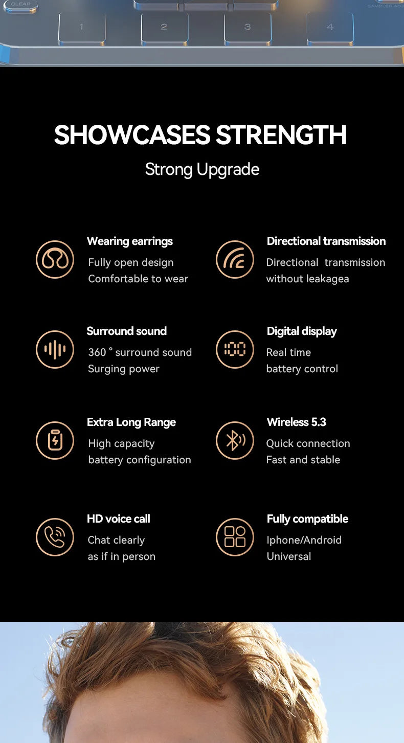 Fones de ouvido sem fio M47 originais Bluetooth, fones de ouvido de carregamento, fones de condução óssea, esportivos com microfone grátis