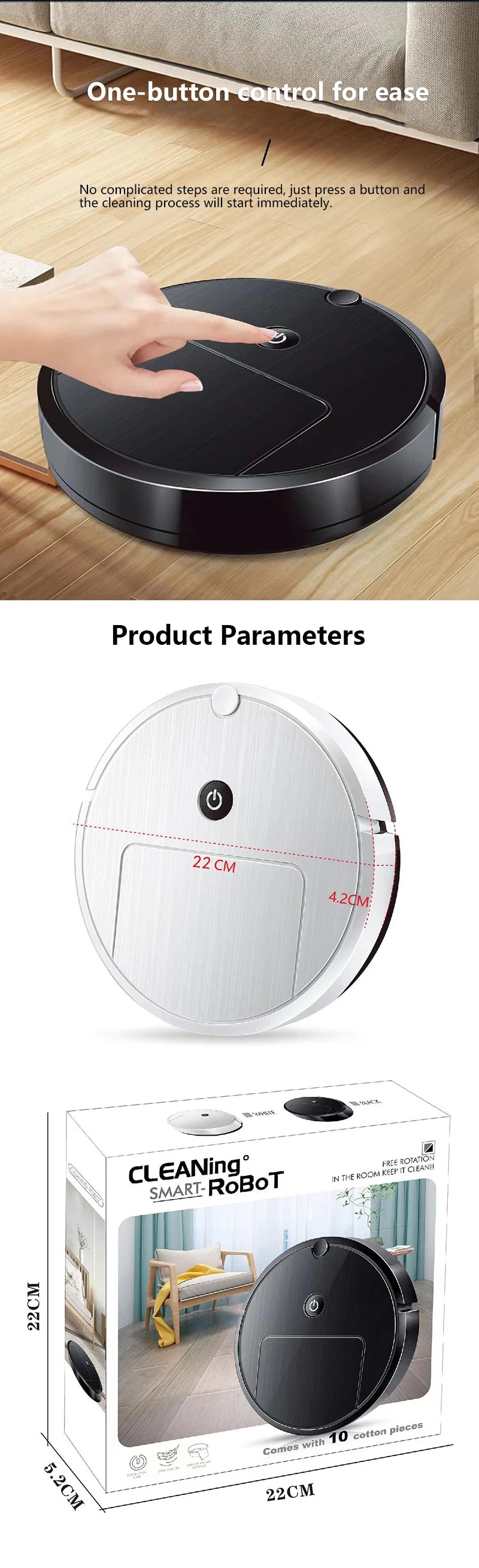 Aspirador Robô Inteligente Xiaomi 3 em 1 com Navegação Automática, Desvio de Obstáculos, Recarregável via USB para Limpeza Doméstica