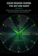 Relógio de Luxo Masculino com Diamante em Água, Brilho Noturno, Calendário Duplo, Movimento de Quartzo 41mm, Azul Dourado, Aço Inoxidável, Estilo Empresarial