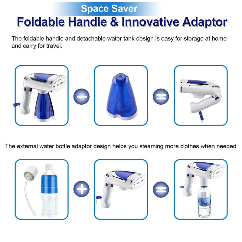 Ferro de Passar Roupas a Vapor Dobrável 1600W para Viagem, Vaporizador Portátil de Roupas com Múltiplo Uso 110V-240V, 3 Níveis de Vapor Rápido