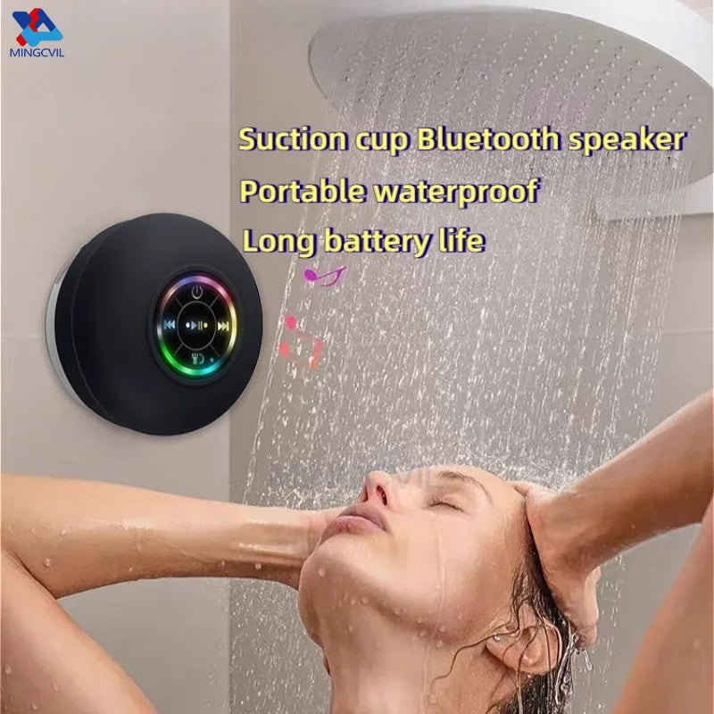 Mini Alto-Falante Portátil MINGCVIL Bluetooth à Prova d'Água IPX4 com Luzes LED para Banheiro e Área Externa, com Ventosa Grande que Pode Ser Fixada na Parede