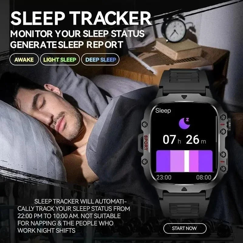 Relógio Inteligente Militar Rugged LAXASFIT 2025 - Relógio Masculino para Atividades ao Ar Livre com Tela Touch HD de 2.01" e Chamada por Voz via Bluetooth