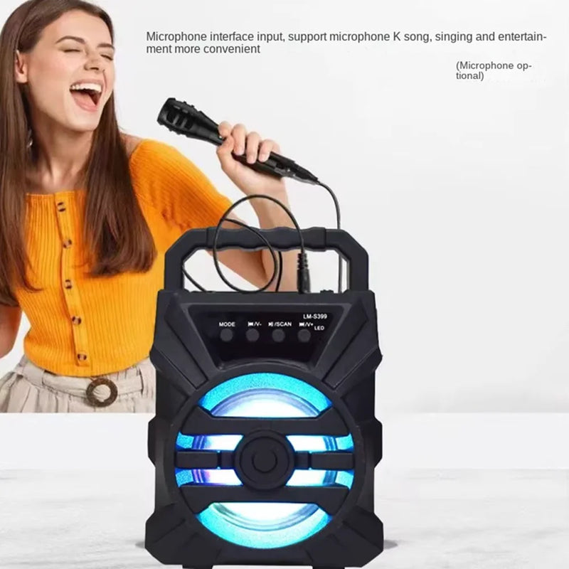 Caixa de som Bluetooth 500mAh, alto-falantes Bluetooth de alta potência com TF Udisk, karaokê portátil, subwoofers de som para dançar.