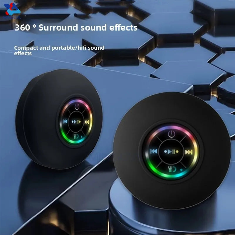 Mini Alto-Falante Portátil MINGCVIL Bluetooth à Prova d'Água IPX4 com Luzes LED para Banheiro e Área Externa, com Ventosa Grande que Pode Ser Fixada na Parede