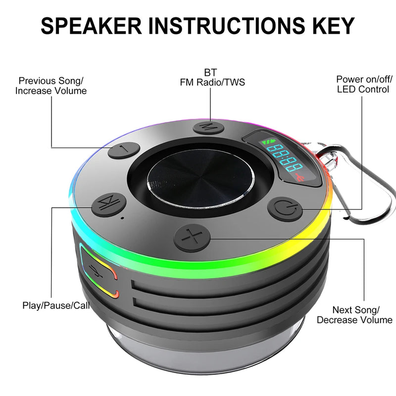 Caixa de Som  Subwoofer IPX7 À Prova D'Água Sem Fio com Ventosa para Banheiro