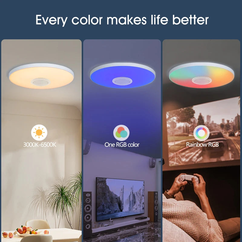 Luz de Teto LED RGB Inteligente com Alto-falante 30W 36W Reproduz áudio musical APP TUYA Bluetooth WIFI Decoração de Casa Quarto Sala de Estar