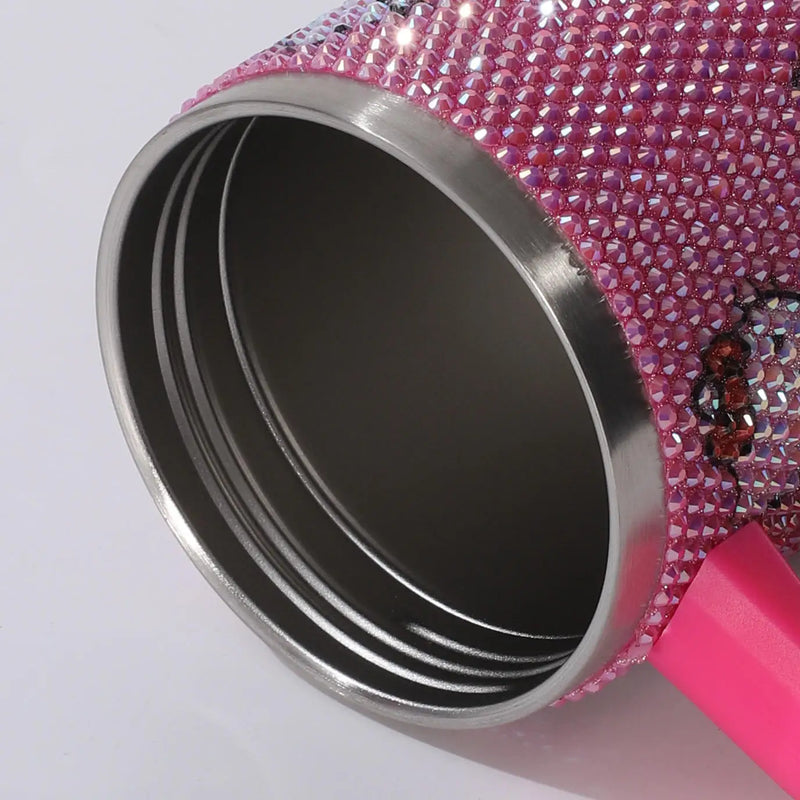 Copo a Vácuo de Aço Inoxidável Hello Kitty 40oz com Desenho de Desenho Animado, Copo Isolado com Estrass, Copo para Carro com Alça e Canudo, Grande Capacidade, Presente