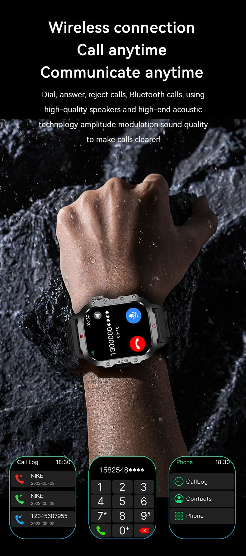 Relógio Inteligente Militar Rugged LAXASFIT 2025 - Relógio Masculino para Atividades ao Ar Livre com Tela Touch HD de 2.01" e Chamada por Voz via Bluetooth