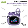 Fones de ouvido Bluetooth HTC NE32 V6.0 AI com tela sensível ao toque LCD, clipe para orelha OWS, fones de ouvido sem fio, tradutor, fones de ouvido com redução de ruído para chamadas