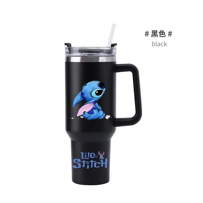 Copa Térmica de Café Lilo & Stitch com Canudo, Copo Térmico de Aço Inoxidável Isolado a Vácuo de 40oz para Bebidas Geladas, Copo de Viagem para Uso Externo