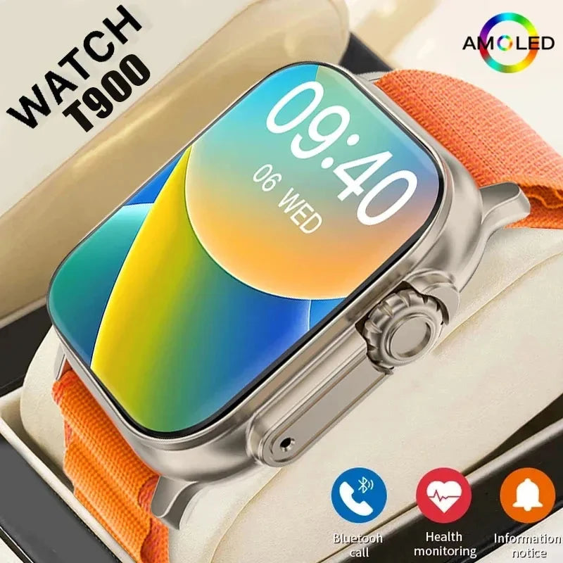 LAXASFIT T900Ultra Smartwatch Bluetooth Fala Smartwatch Alerta de Mensagens Monitor de Frequência Cardíaca Relógio Esportivo para Android iOS Homens Mulheres