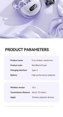 Fones de Ouvido Bluetooth 5.4 HIFI Sem Fio com Condução Óssea Clip On com Microfone, Tela Digital, À Prova D'Água, Headsets Esportivos 2025