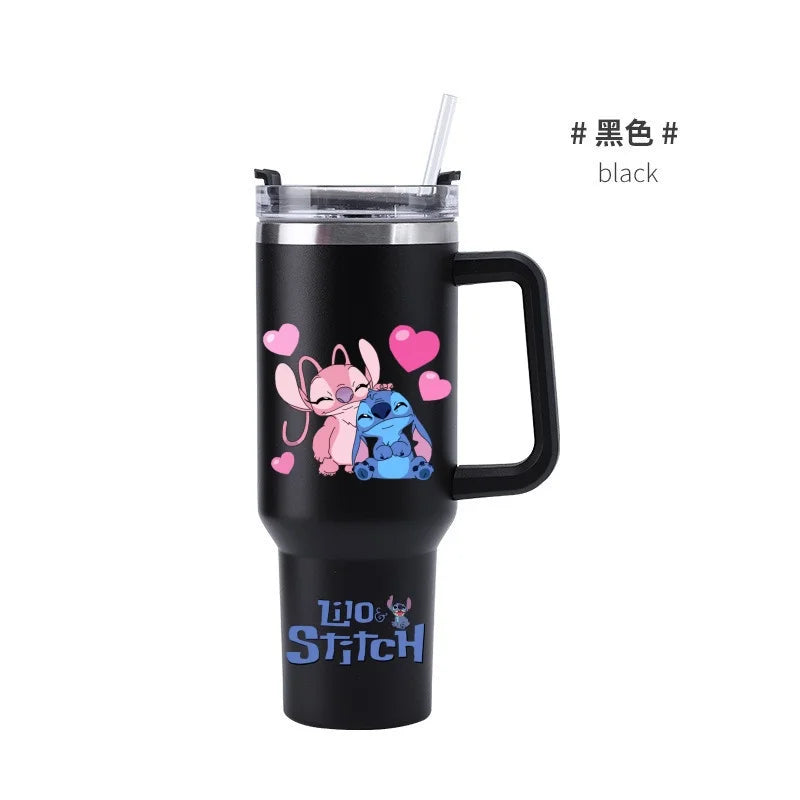 Copa Térmica de Café Lilo & Stitch com Canudo, Copo Térmico de Aço Inoxidável Isolado a Vácuo de 40oz para Bebidas Geladas, Copo de Viagem para Uso Externo