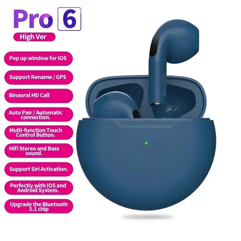 Novos Fones de Ouvido Sem Fio Pro 6 TWS com Microfone Fone Bluetooth Auriculares para Corrida Esportiva para Apple iPhone Xiaomi Pro6 Fones de Ouvido