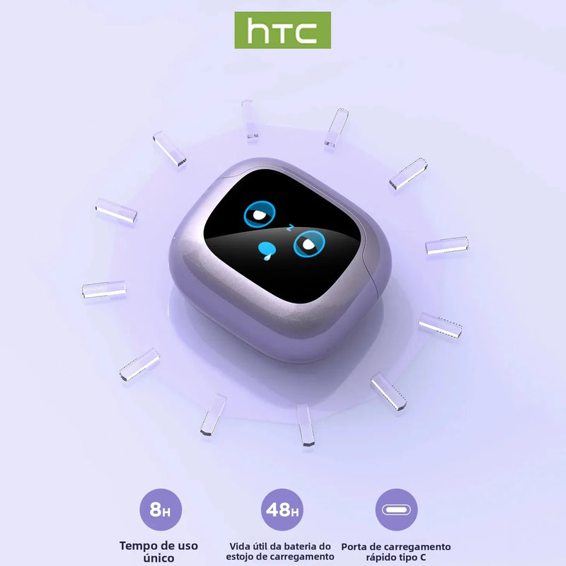 Fones de ouvido Bluetooth HTC NE32 V6.0 AI com tela sensível ao toque LCD, clipe para orelha OWS, fones de ouvido sem fio, tradutor, fones de ouvido com redução de ruído para chamadas