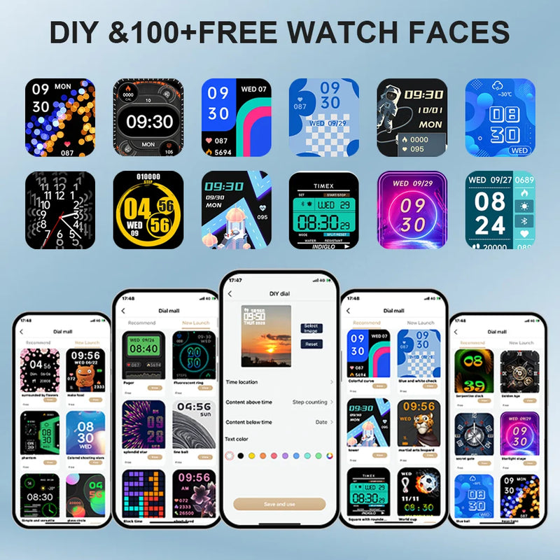 LAXASFIT H9 e H6 Relógio Inteligente com Dispositivo para Atender Chamadas, Monitoramento de Calorias, Frequência Cardíaca, Monitoramento de Oxigênio no Sangue, Relógio Inteligente Bluetooth