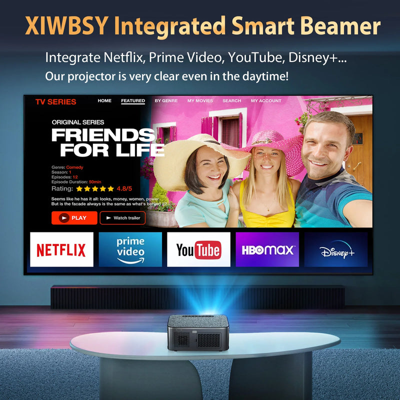 Projetor XIWBSY 35000 Lúmens Android 12 Bluetooth 5.2 Autofoco Projetor LED Smart 4K Portátil 3D Cinema em Casa Beamer IPTV